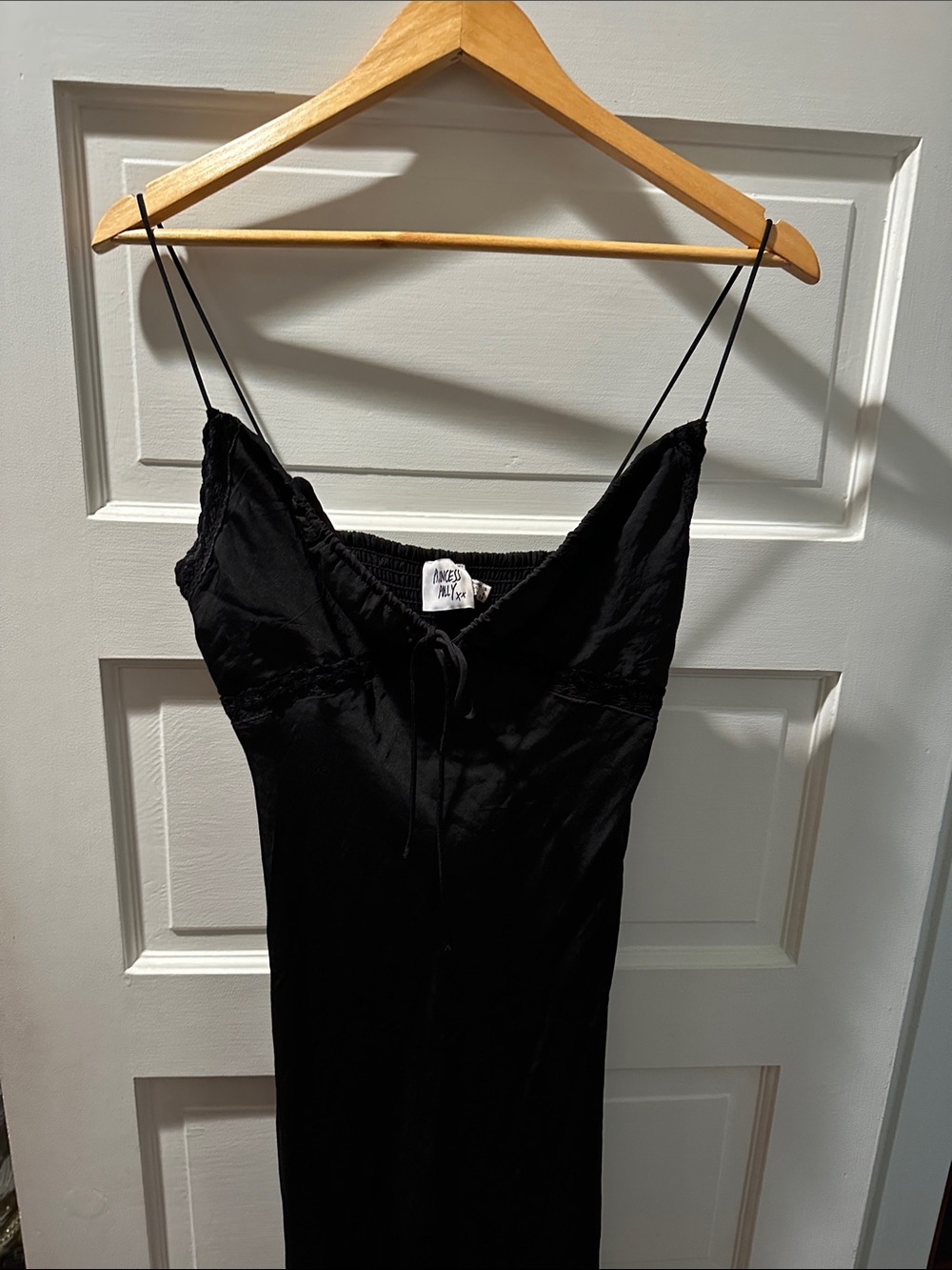 Princess Polly size 6 Black Satin Spaghetti Strap Slip Dress